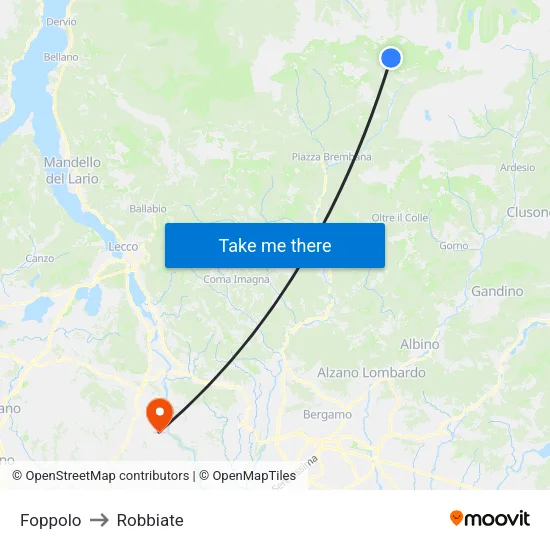 Foppolo to Robbiate map