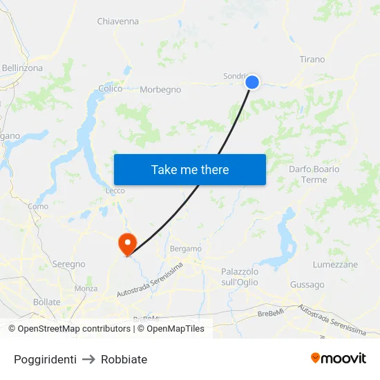 Poggiridenti to Robbiate map