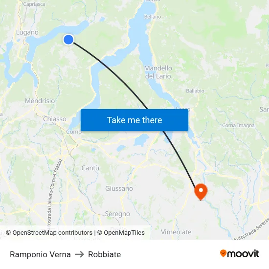 Ramponio Verna to Robbiate map