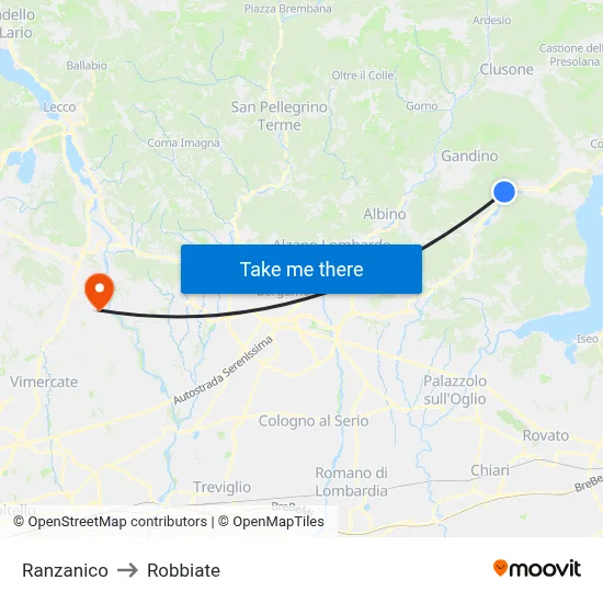 Ranzanico to Robbiate map