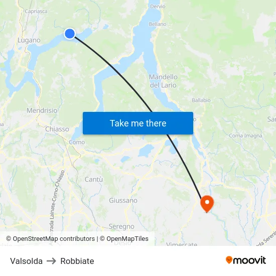 Valsolda to Robbiate map