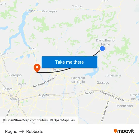 Rogno to Robbiate map