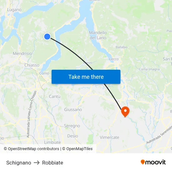 Schignano to Robbiate map
