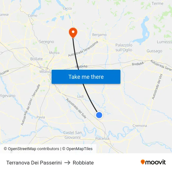 Terranova Dei Passerini to Robbiate map