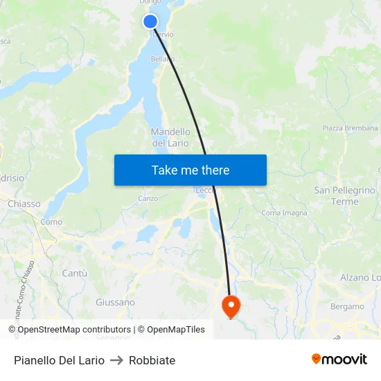 Pianello Del Lario to Robbiate map