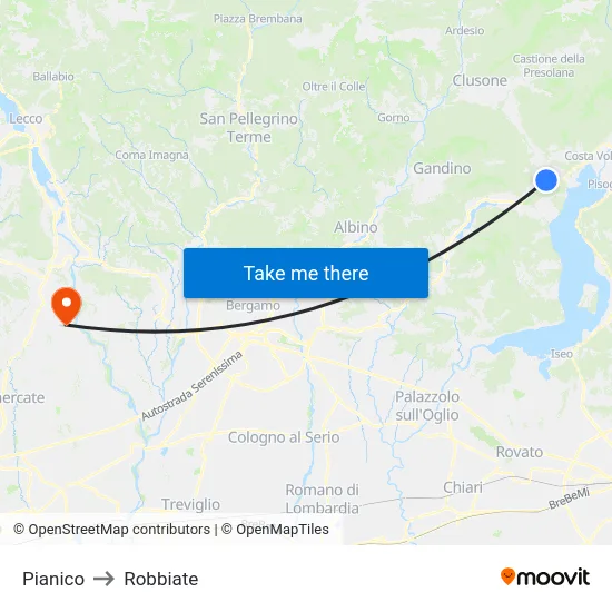Pianico to Robbiate map
