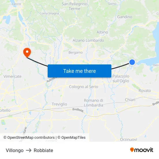 Villongo to Robbiate map