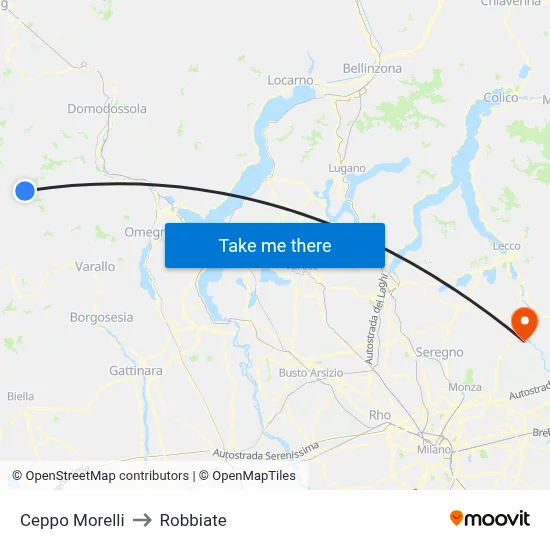 Ceppo Morelli to Robbiate map