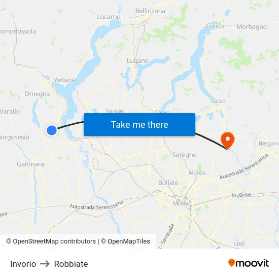 Invorio to Robbiate map