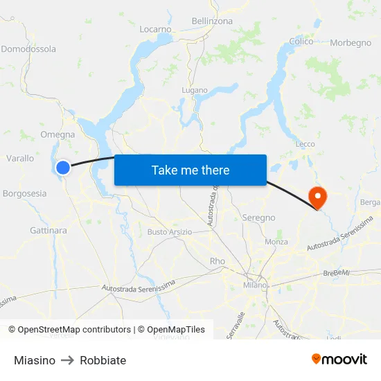 Miasino to Robbiate map