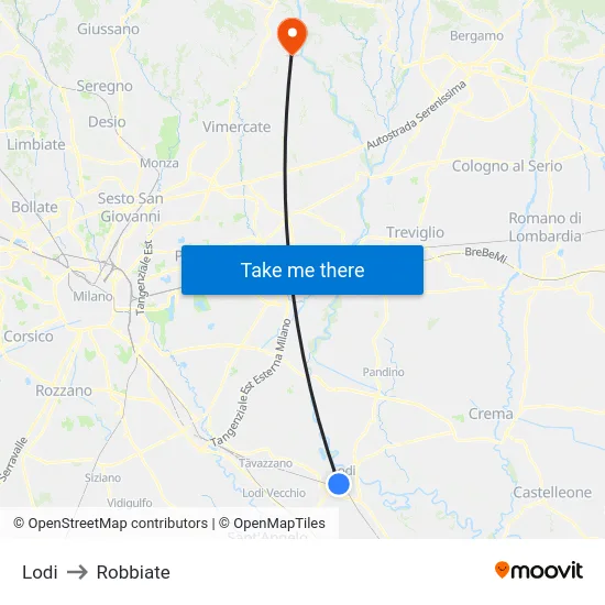 Lodi to Robbiate map