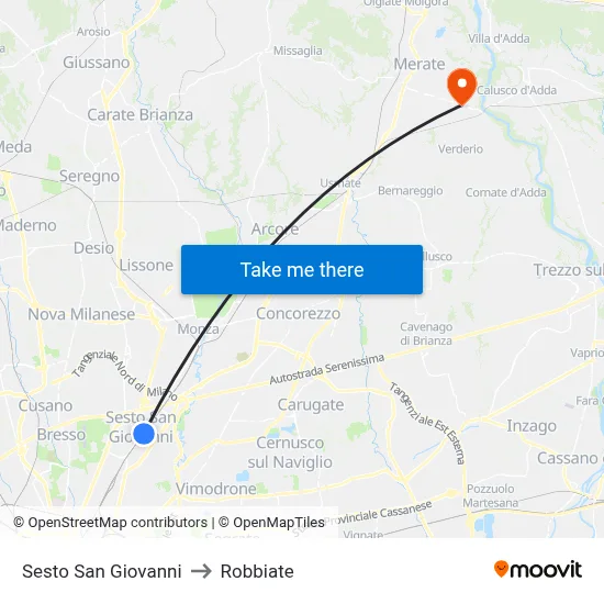 Sesto San Giovanni to Robbiate map