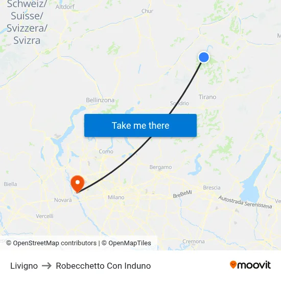 Livigno to Robecchetto Con Induno map