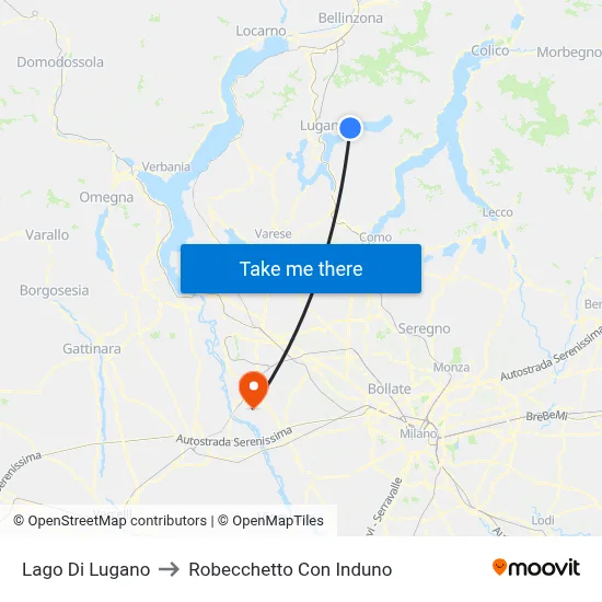 Lake of Lugano to Robecchetto Con Induno map