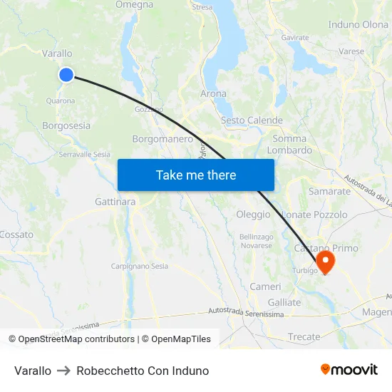 Varallo to Robecchetto Con Induno map