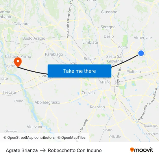 Agrate Brianza to Robecchetto Con Induno map