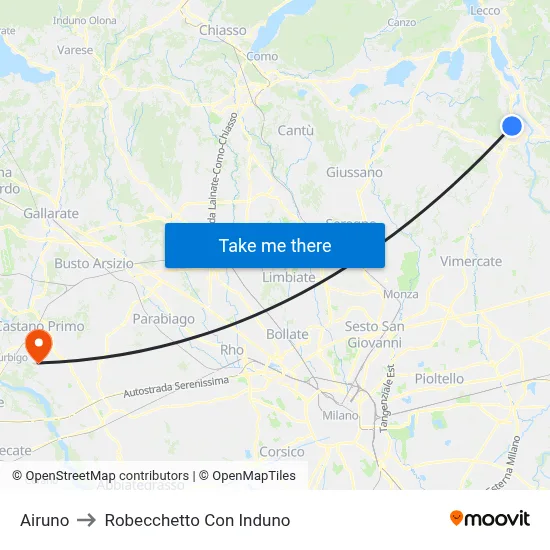 Airuno to Robecchetto Con Induno map