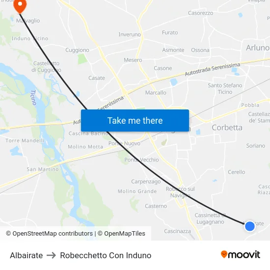 Albairate to Robecchetto Con Induno map