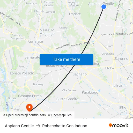 Appiano Gentile to Robecchetto Con Induno map