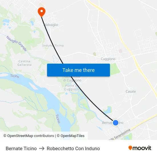 Bernate Ticino to Robecchetto Con Induno map