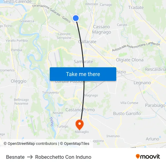 Besnate to Robecchetto Con Induno map
