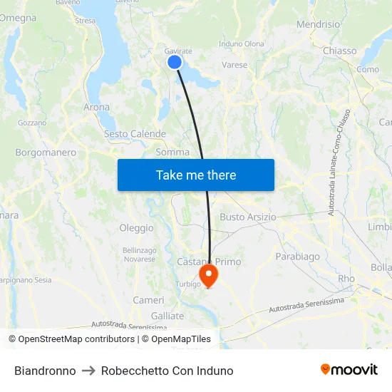 Biandronno to Robecchetto Con Induno map