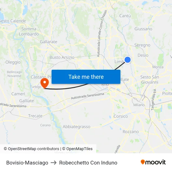 Bovisio-Masciago to Robecchetto Con Induno map
