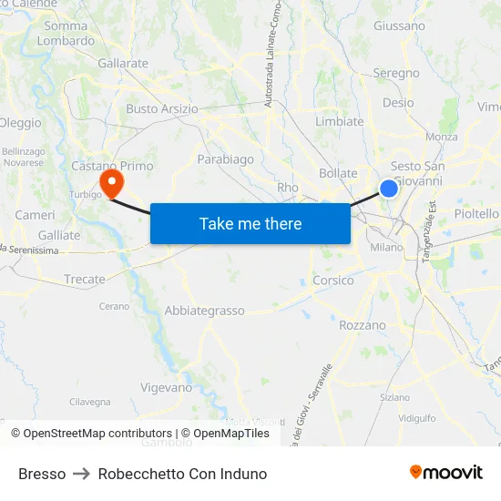 Bresso to Robecchetto Con Induno map