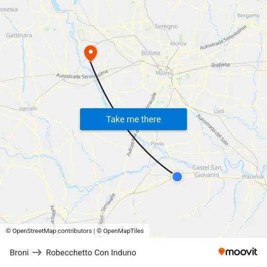Broni to Robecchetto Con Induno map