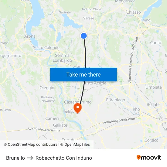 Brunello to Robecchetto Con Induno map