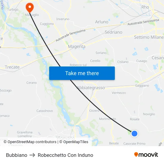 Bubbiano to Robecchetto Con Induno map