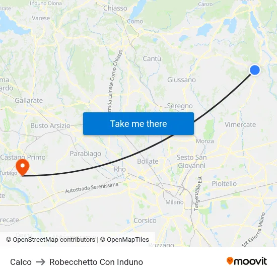 Calco to Robecchetto Con Induno map