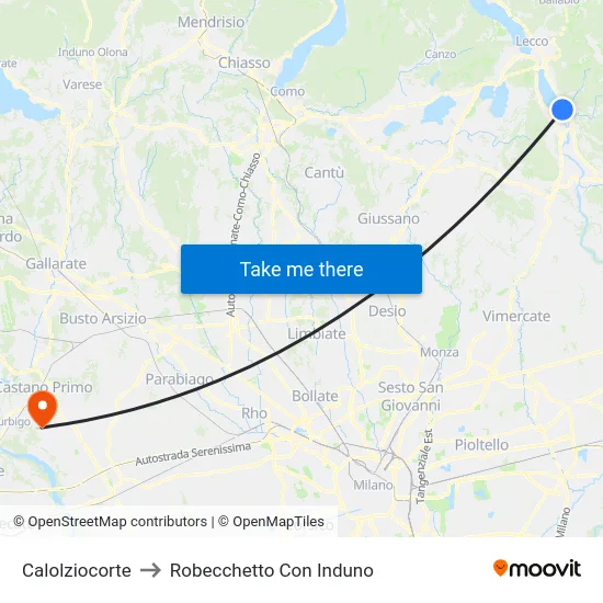 Calolziocorte to Robecchetto Con Induno map