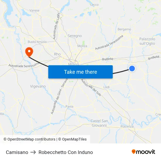 Camisano to Robecchetto Con Induno map