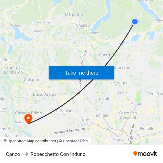 Canzo to Robecchetto Con Induno map
