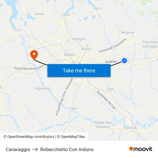 Caravaggio to Robecchetto Con Induno map