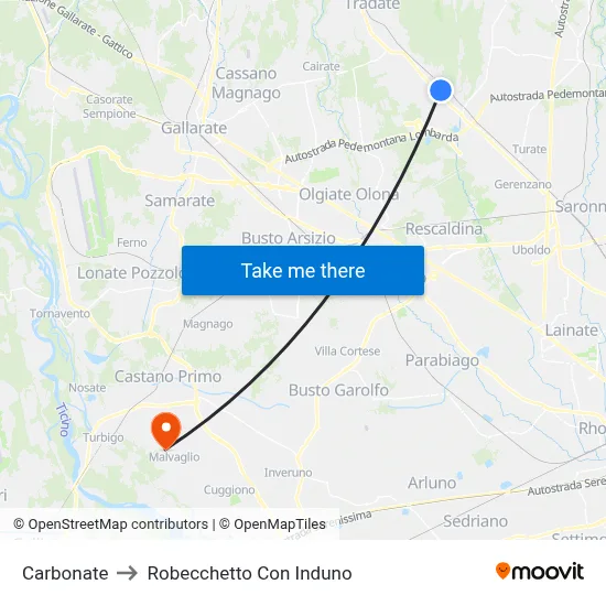 Carbonate to Robecchetto Con Induno map