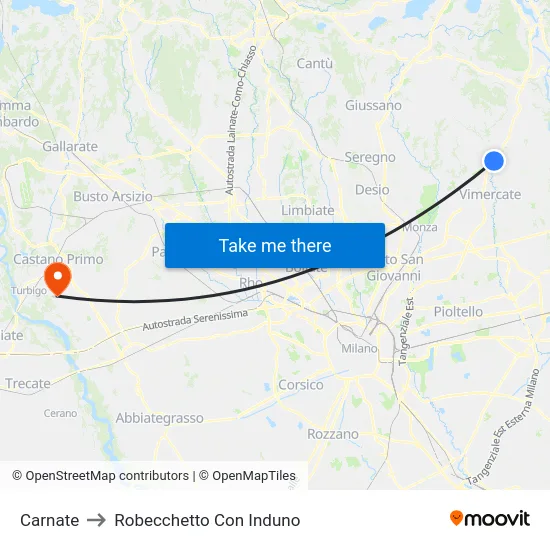 Carnate to Robecchetto Con Induno map