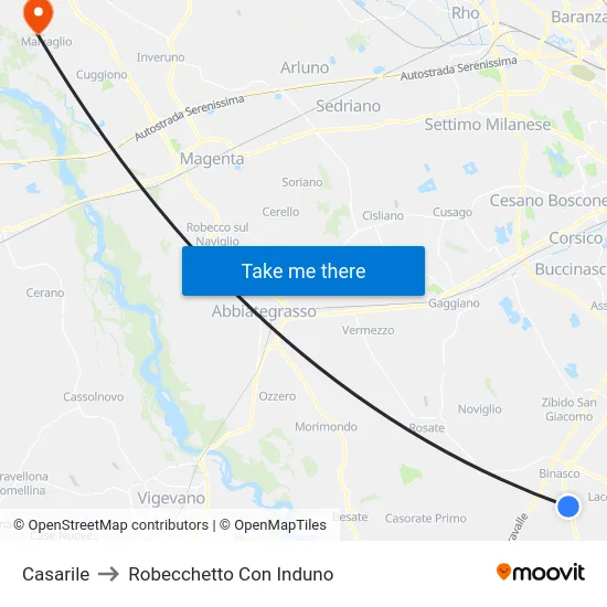Casarile to Robecchetto Con Induno map