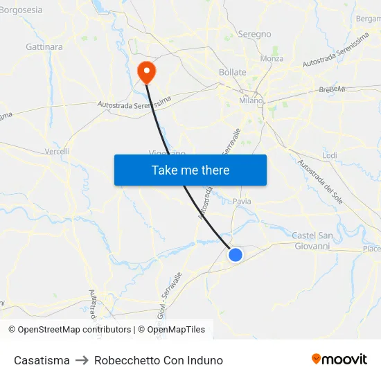 Casatisma to Robecchetto Con Induno map