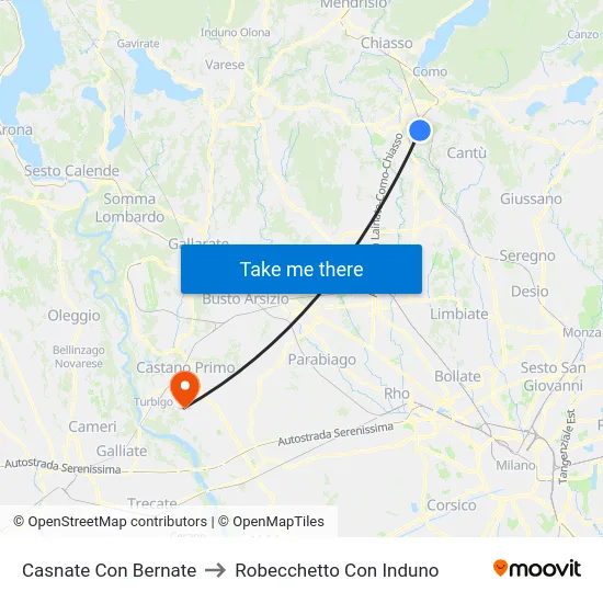 Casnate Con Bernate to Robecchetto Con Induno map