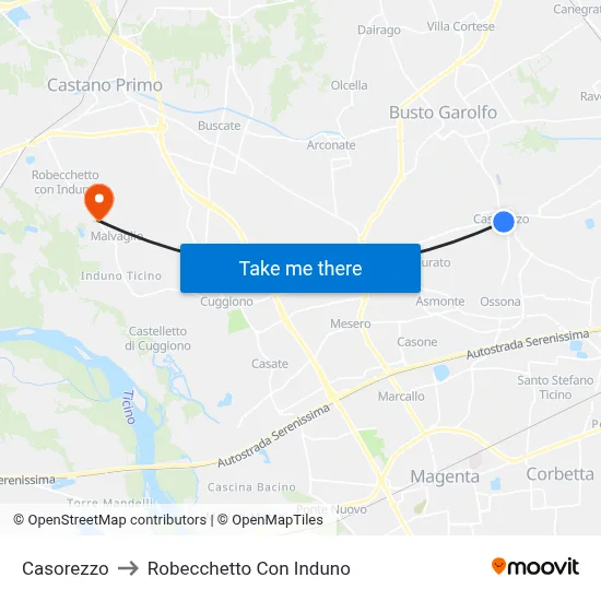 Casorezzo to Robecchetto Con Induno map