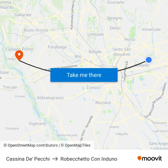 Cassina De' Pecchi to Robecchetto Con Induno map
