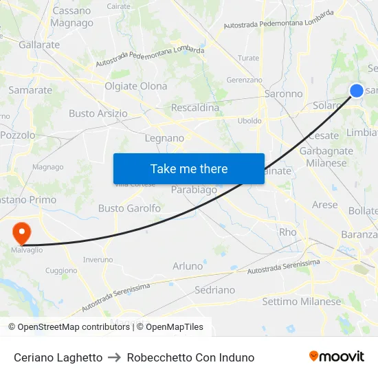 Ceriano Laghetto to Robecchetto Con Induno map