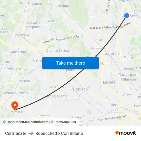 Cermenate to Robecchetto Con Induno map