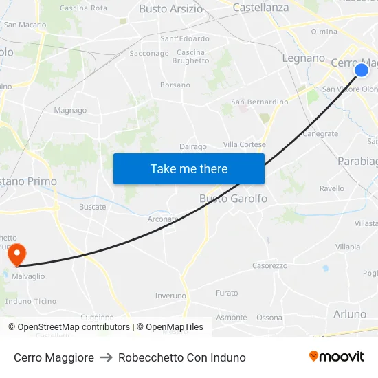 Cerro Maggiore to Robecchetto Con Induno map