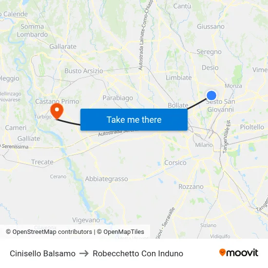 Cinisello Balsamo to Robecchetto Con Induno map