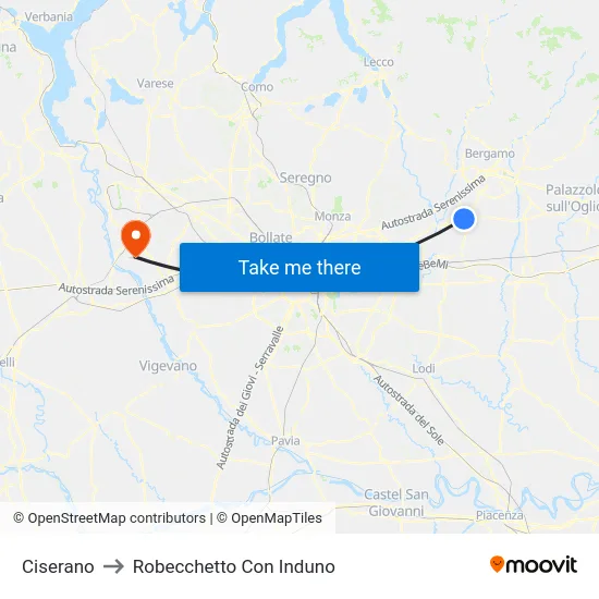 Ciserano to Robecchetto Con Induno map