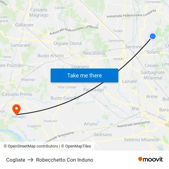 Cogliate to Robecchetto Con Induno map