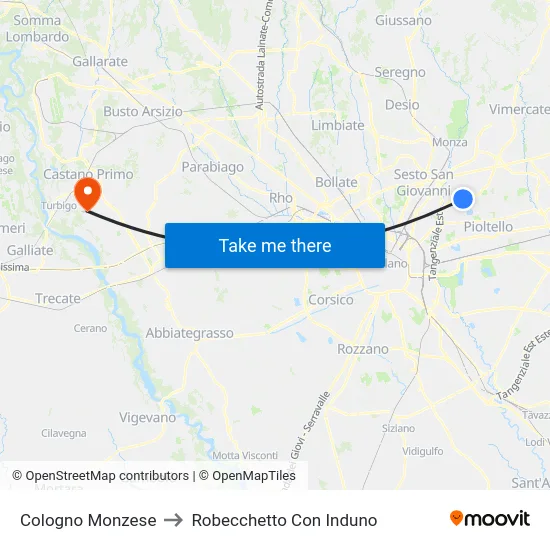 Cologno Monzese to Robecchetto Con Induno map